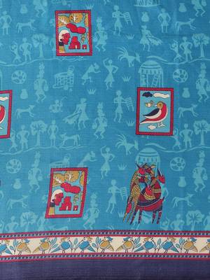 Blue printed art silk saree with blouse 3