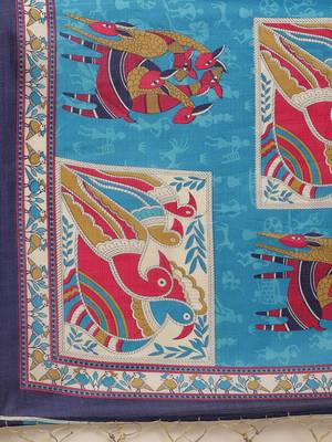 Blue printed art silk saree with blouse 4