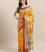 Yellow printed art silk saree with blouse