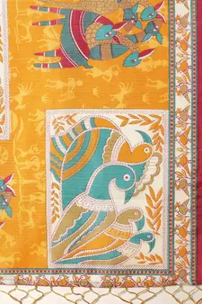 Yellow printed art silk saree with blouse