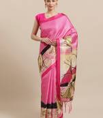 Pink printed art silk saree with blouse