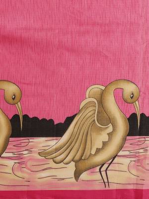 Pink printed art silk saree with blouse 3