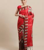 Red printed art silk saree with blouse