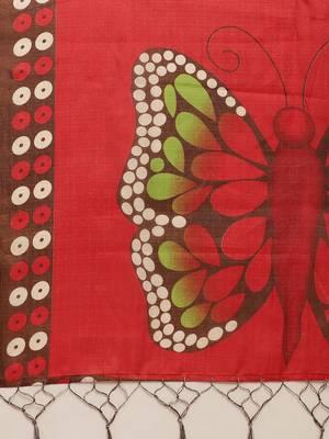 Red printed art silk saree with blouse 4