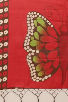 Red printed art silk saree with blouse