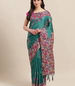 Green printed art silk saree with blouse