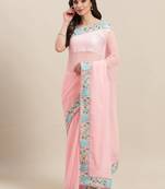 Pink embroidered georgette saree with blouse