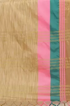 Beige woven blended cotton saree with blouse