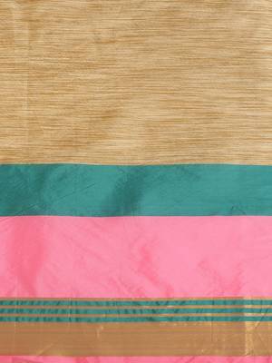 Beige woven blended cotton saree with blouse 5