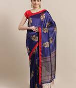 Blue printed art silk saree with blouse