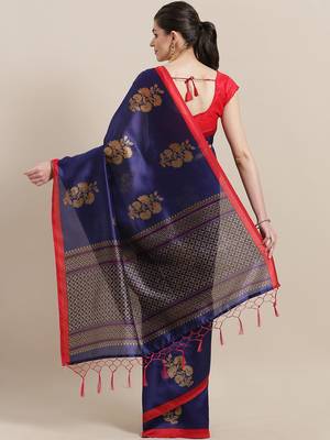 Blue printed art silk saree with blouse 2