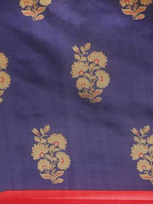 Blue printed art silk saree with blouse 3