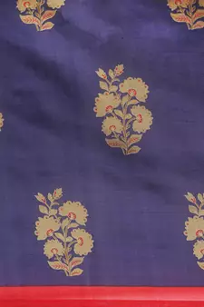 Blue printed art silk saree with blouse