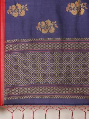 Blue printed art silk saree with blouse 4