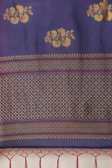 Blue printed art silk saree with blouse