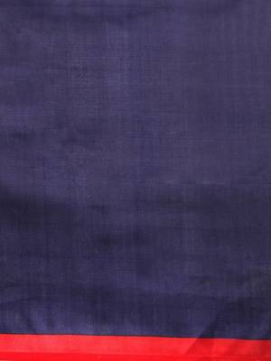 Blue printed art silk saree with blouse 5