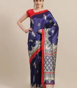 Blue printed art silk saree with blouse