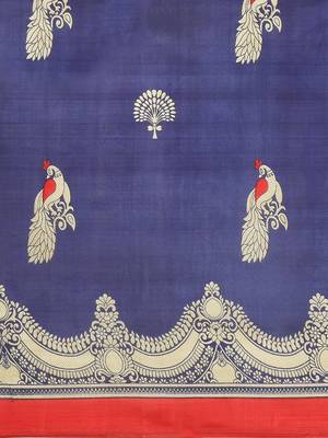 Blue printed art silk saree with blouse 3