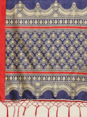 Blue printed art silk saree with blouse 4
