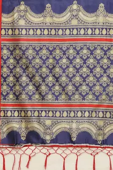 Blue printed art silk saree with blouse