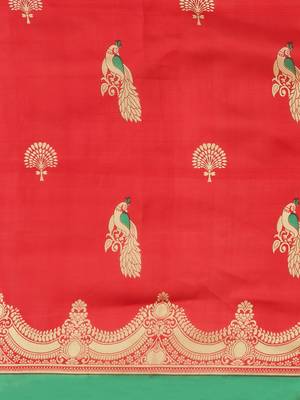 Red printed art silk saree with blouse 3