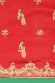 Red printed art silk saree with blouse
