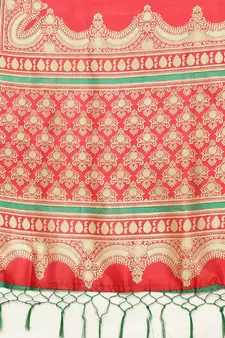 Red printed art silk saree with blouse