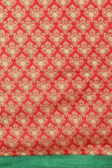 Red printed art silk saree with blouse