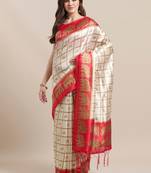 Cream printed art silk saree with blouse