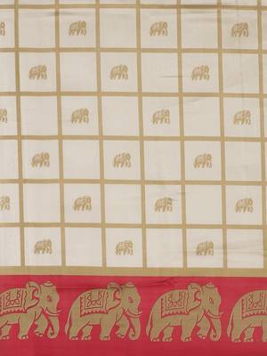 Cream printed art silk saree with blouse 3