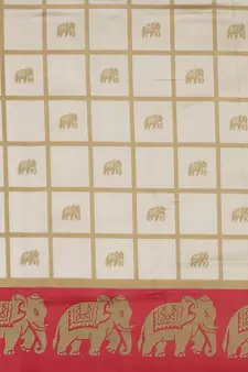 Cream printed art silk saree with blouse