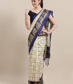White printed art silk saree with blouse