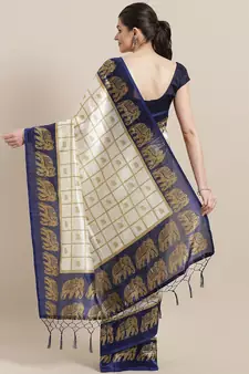 White printed art silk saree with blouse