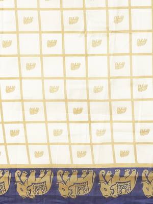 White printed art silk saree with blouse 3