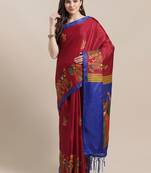 Maroon printed art silk saree with blouse