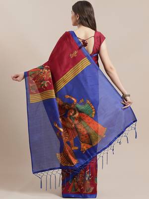 Maroon printed art silk saree with blouse 2