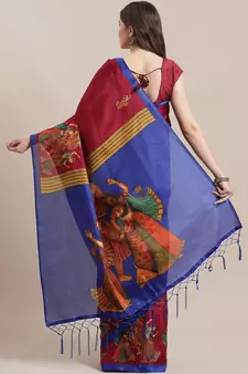 Maroon printed art silk saree with blouse