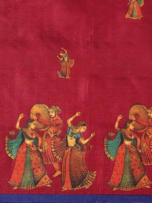 Maroon printed art silk saree with blouse 3