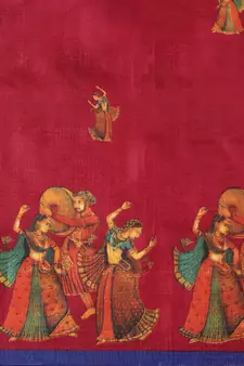 Maroon printed art silk saree with blouse