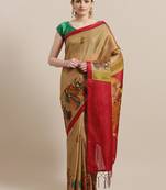 Beige printed art silk saree with blouse