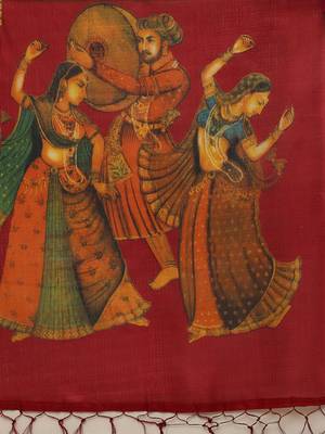 Beige printed art silk saree with blouse 4