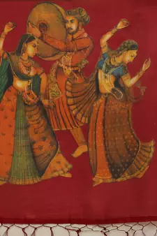 Beige printed art silk saree with blouse