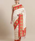 White printed art silk saree with blouse