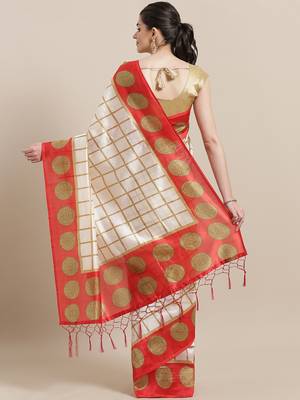 White printed art silk saree with blouse 2