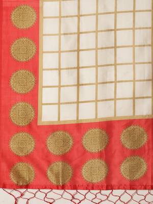 White printed art silk saree with blouse 4