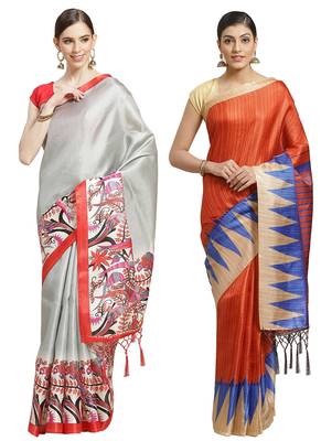 Multicolor printed art silk saree with blouse 1
