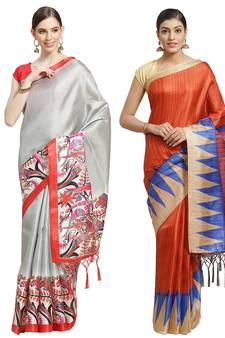 Multicolor printed art silk saree with blouse