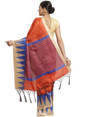 Multicolor printed art silk saree with blouse 2