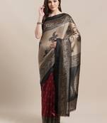 Maroon printed art silk saree with blouse