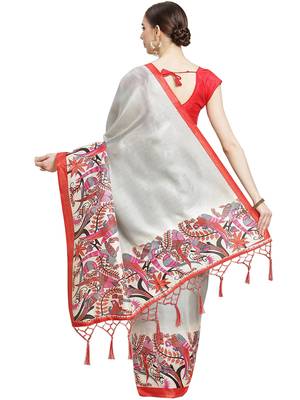 Multicolor printed art silk saree with blouse 3